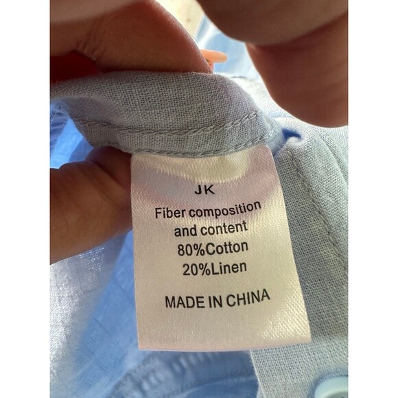 JEKAOYI Blue Cotton Linen Blend Button Down Long Sleeve Dress Shirt L - Picture 5 of 6